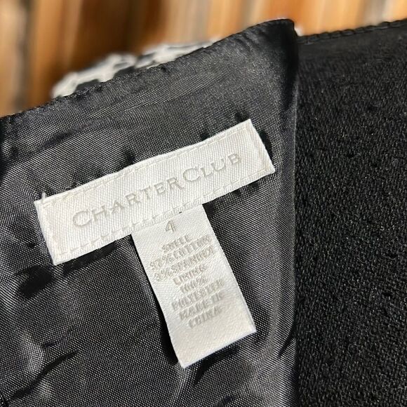 Charter Club dress sheath cotton blend black white geometric 4 FIRM on PRICE - Picture 2 of 5